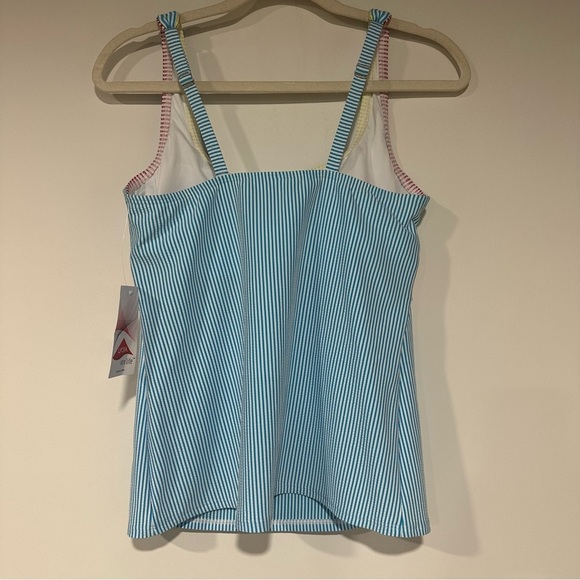 Lands' End Tankini Swimsuit Top Turquoise & Red Seersucker Underwire Size 8 NWT - Picture 3 of 5